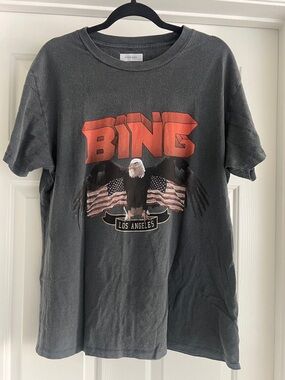Anine Bing Eagle Flag Charcoal Tee - Size L